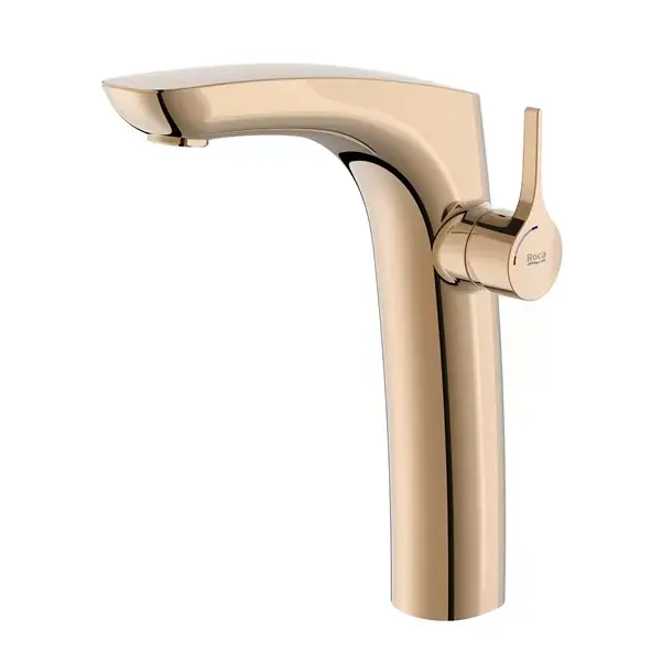 Baterie lavoar monocomanda inalta, maner lateral, fara ventil, Cold Start, rose gold, Roca Insignia 5A3C3ARG0 Ultima șansă
