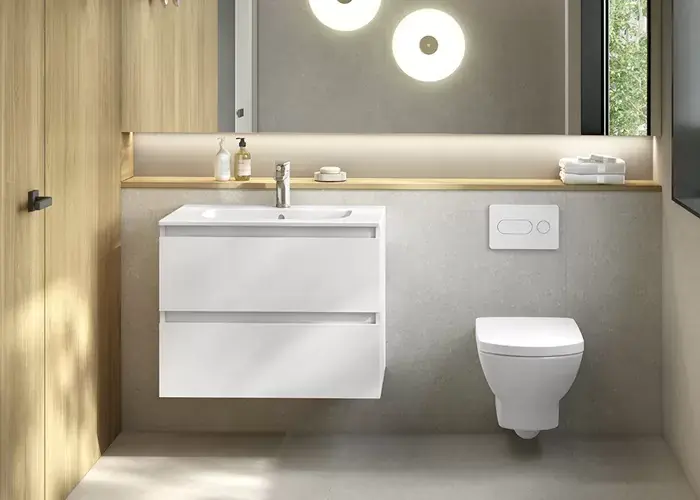Set mobilier de baie suspendat, doua sertare, cu lavoar ceramic, Gala Daily 2C Plată securizată