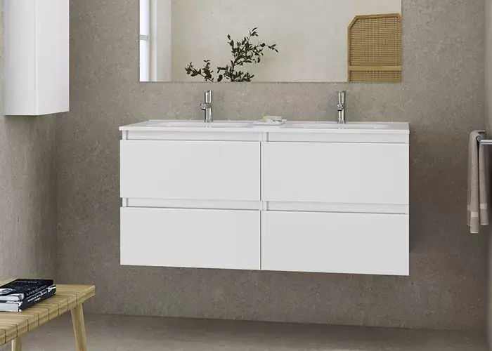 Set mobilier de baie suspendat, patru sertare, cu lavoar ceramic doua cuve, Gala Daily 4C Disponibil imediat