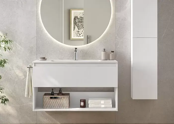 Set mobilier de baie suspendat, cu un sertar, un raft si lavoar ceramic, Gala Daily 1C-1H Reducere specială