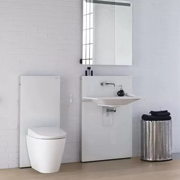 Cumpără acum Modul sanitar pentru vas wc stativ, 101 cm, panou frontal din sticla/piatra, Geberit Monolith Plus