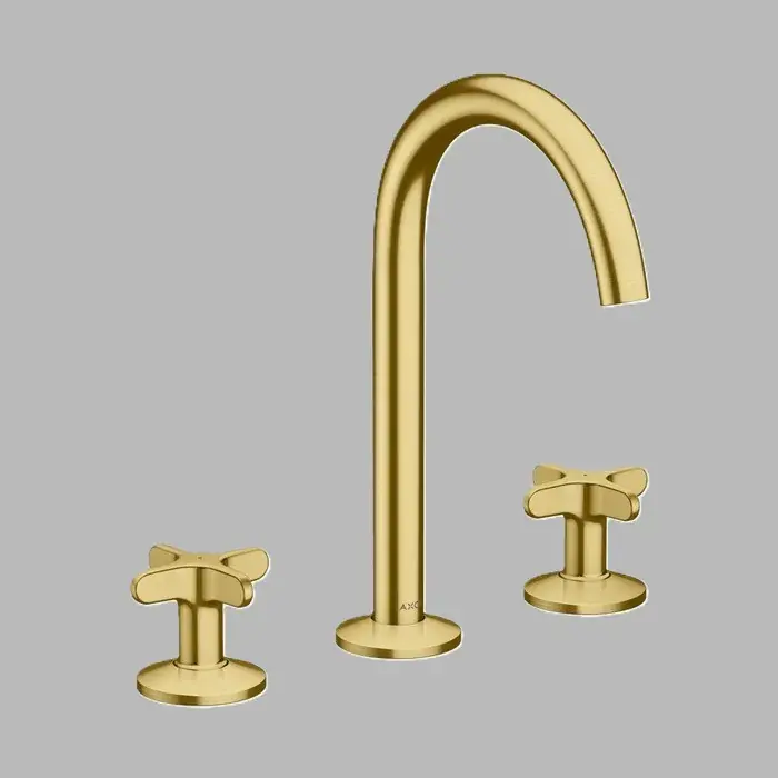 Reducere de preț Baterie lavoar cu manere in cruce, 3 orificii, Select 170, cu ventil push-open, alama periata (Brushed Brass), Axor One 48040950