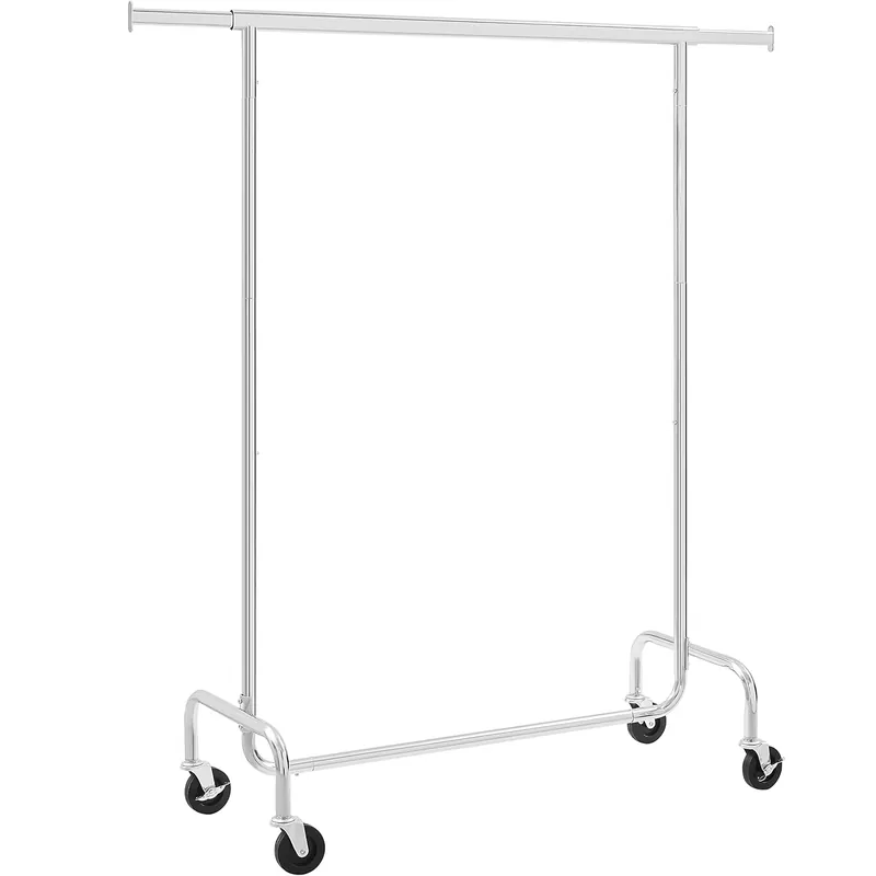 Discount SONGMICS Suport pentru haine cu sina superioara extensibila, pe roti, reglabil pe latime, 45x(110-150)x160cm, inox argintiu