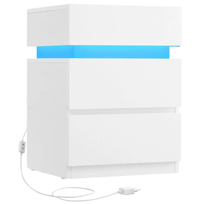 VASAGLE Noptiera din MDF cu iluminare LED, culori si intensitate reglabile, 35x40x55cm, alb Ofertă limitată