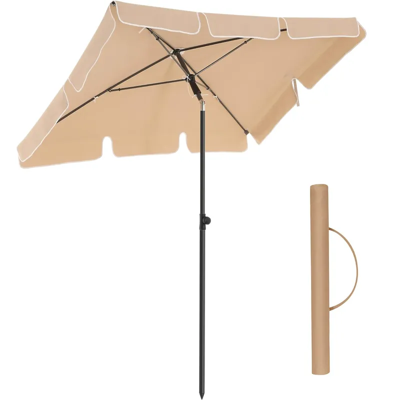 Ofertă specială SONGMICS Umbrela terasa gradina sau plaja, cu inclinare, husa, 200x125cm, taupe