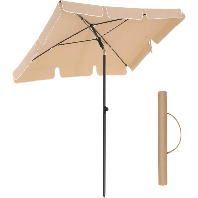 Reducere de preț SONGMICS Umbrela terasa gradina sau plaja, inclinare 2 directii, protectie UV UPF 50+, 180×125 cm, maro taupe