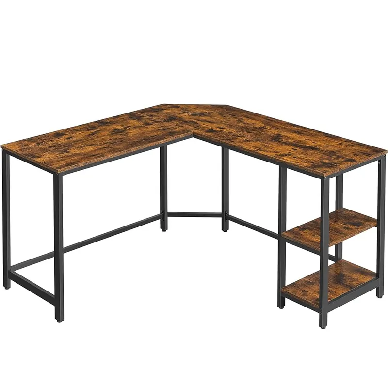 Super ofertă VASAGLE Birou de colt in forma de L, cu 2 rafturi de depozitare, 130x130x76 cm, industrial, maro rustic
