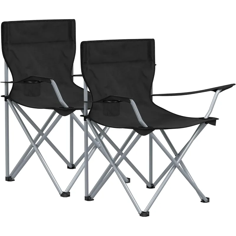 Nu rata SONGMICS Set 2 scaune pliabile camping cu suport bauturi, husa transport, 52x84x81 cm, 120 kg, negru