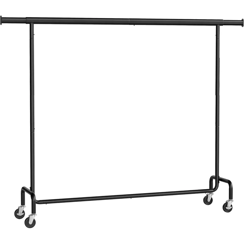 SONGMICS Suport haine cu roti, bara extensibila pentru umerase, structura metalica sarcina mare, 45×160-200×163 cm, negru Livrare rapidă