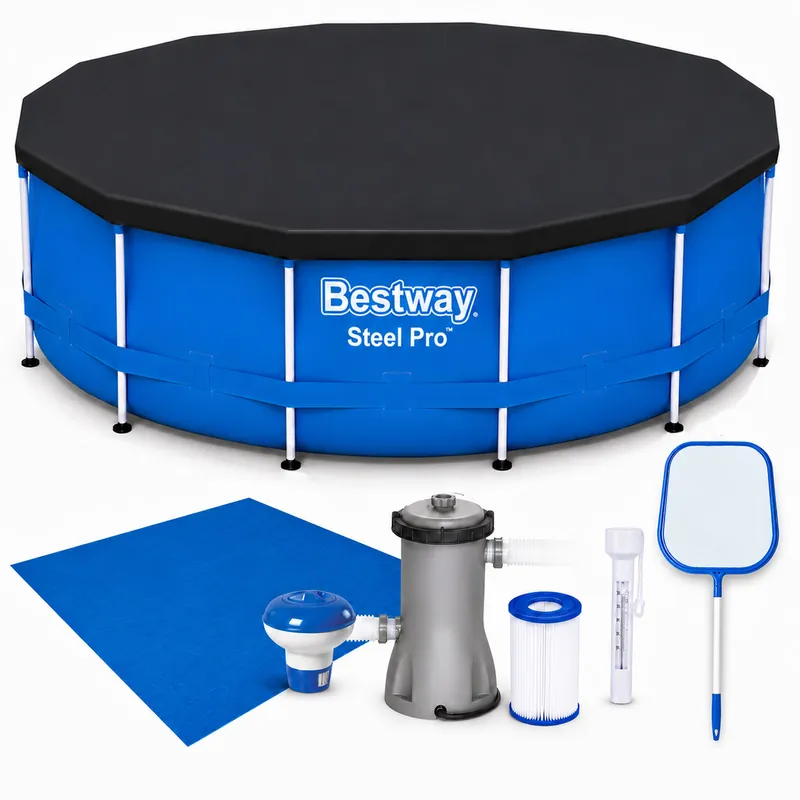 Ieftin Piscina cadru metalic Bestway, 305×76 cm, 4.500 litri, cu toate accesoriile