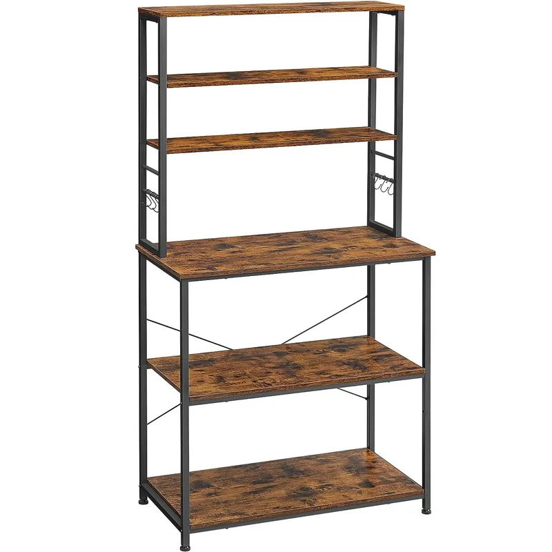 VASAGLE Raft de bucatarie cu spatiu pentru cuptorul cu microunde, 6 rafturi, otel, industrial, 40x80x167cm, maro retro si negru Retur gratuit