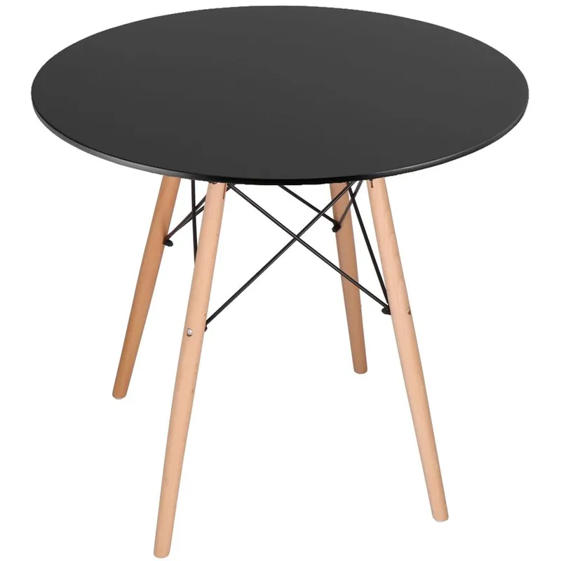 Masa dining bucatarie, rotunda, diametru 80 cm, inaltime 75 cm, Blat MDF, Picioare lemn, Negru Ieftin