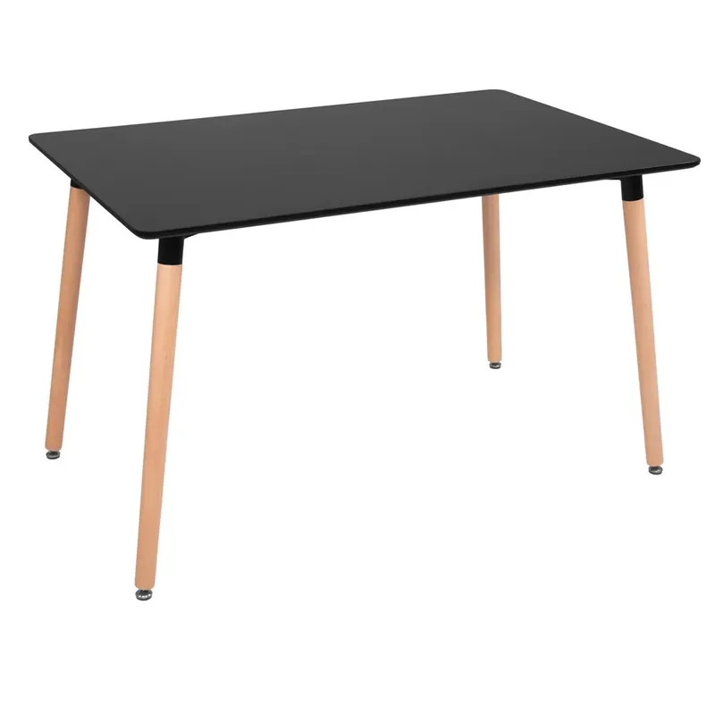 Masa dining bucatarie, dreptunghiulara, 120x80x74 cm, Blat MDF, Picioare lemn, Negru Livrare rapidă