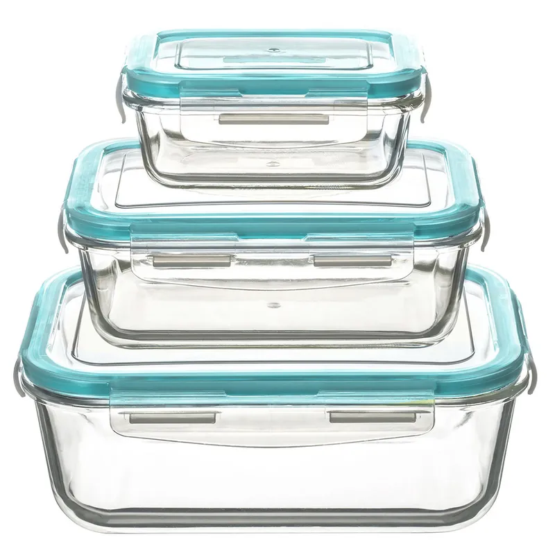 Vezi acum Set 3 recipiente 5Five Clipeat din sticla borosilicata, cu capace etanse, 330ml / 800ml / 1730ml, transparent