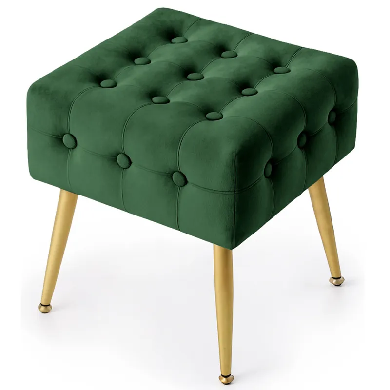 Chilipir Taburet tapitat Quadra, velur, cu picioare metalice, 40x40x42 cm, verde
