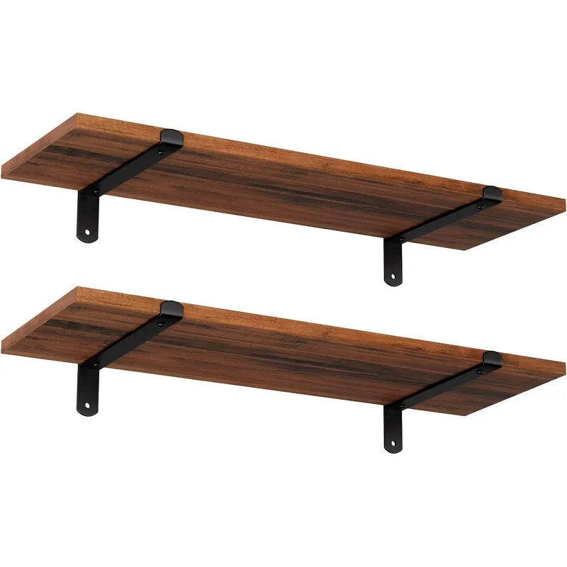SONGMICS Set 2 rafturi de perete plutitoare, MDF cu efect de lemn vintage, 60x20cm, 15 kg per raft, maro rusic Preț mic