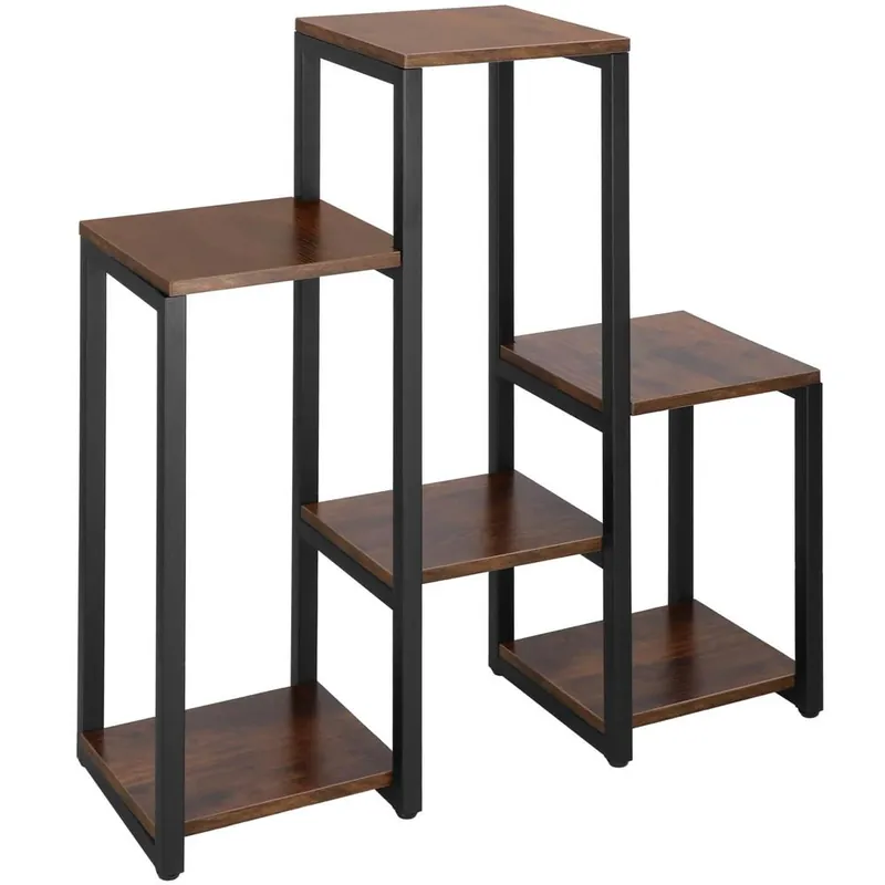 Ieftin Suport pentru flori, 79x69x24 cm, negru/maro inchis – 6 rafturi, cadru metalic, design modern