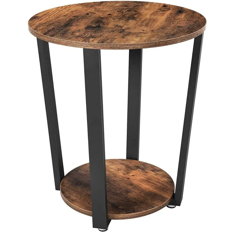 Calitate înaltă VASAGLE Masa de cafea rotunda cu cadru de otel, stil industrial, 50x57cm, maro rustic si negru