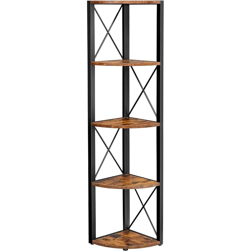 VASAGLE Biblioteca de colt cu 5 etaje, cadru metalic, stil industrial, 30x30x160 cm, maro rustic Discount