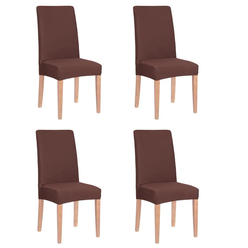 Set 4 huse universale pentru scaun, marime universala, poliester si spandex, 45 x 60 cm, maro Reducere de preț