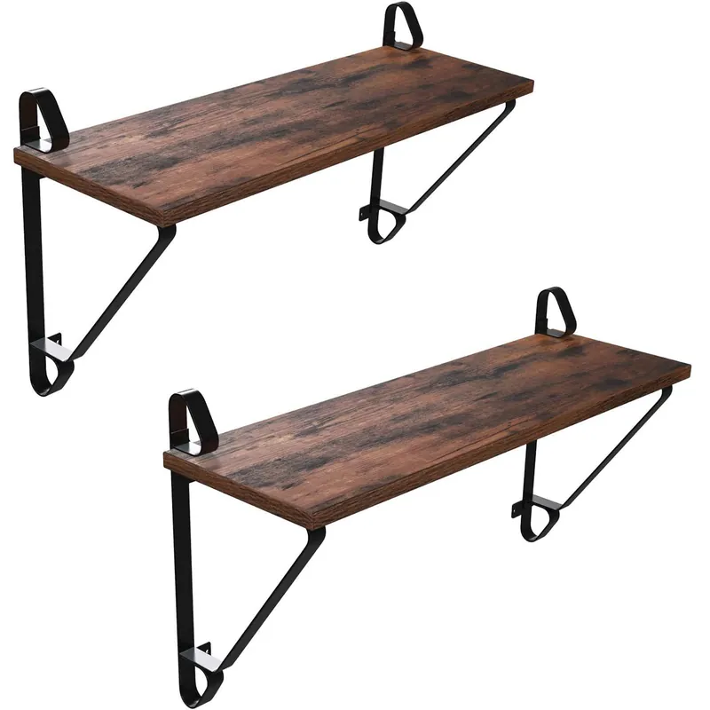 VASAGLE Rafturi de perete suspendate, set 2 bucati, 60x20x33cm, stil industrial, maro rustic si negru Cumpără online