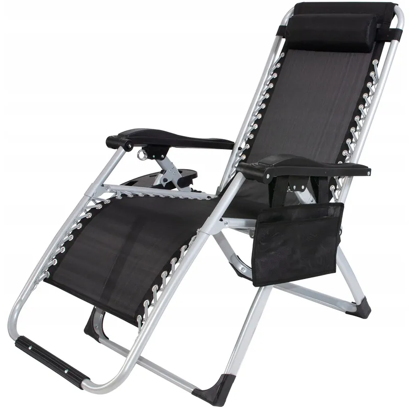 Sezlong pliabil gravitate zero, 175×65 cm, cu masuta si buzunar organizator, 120 kg, negru Doar azi