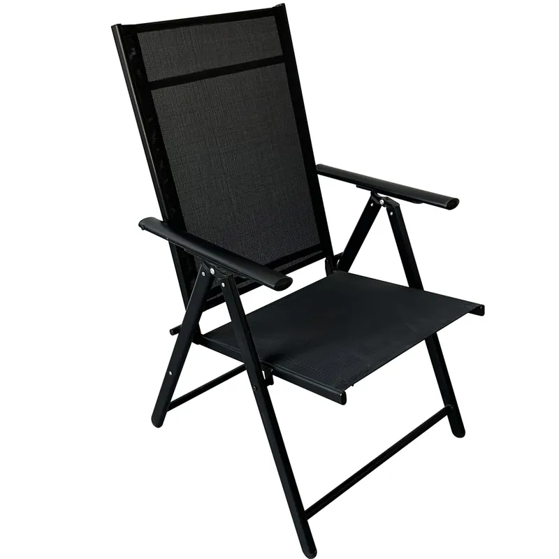 Scaun metalic de gradina, pliant, cu spatar reglabil, din otel, 60x58x100cm, negru Ofertă limitată