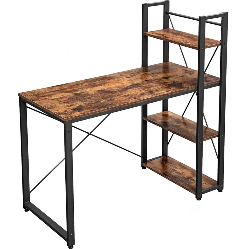 Bestseller VASAGLE Birou cu raft lateral, montare stanga sau dreapta, industrial, 56x120x120 cm, maro