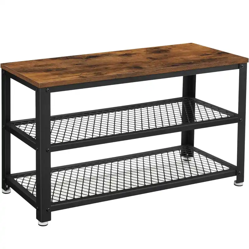 Mai ieftin VASAGLE Raft pentru pantofi cu 2 polite, 73x30x45cm, otel, stil industrial, maro rustic si negru