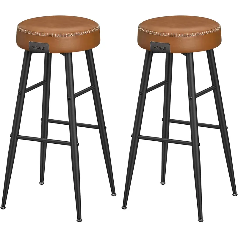 VASAGLE Set 2 scaune bar Ekho, tapitate PU, inaltime sezut 76 cm, 52×76 cm, maro caramel Doar azi