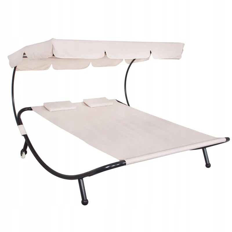 Reduceri (DL) Sezlong pat dublu cu umbrela Sersimo GF21S, otel/poliester, 200x180x120 cm, crem