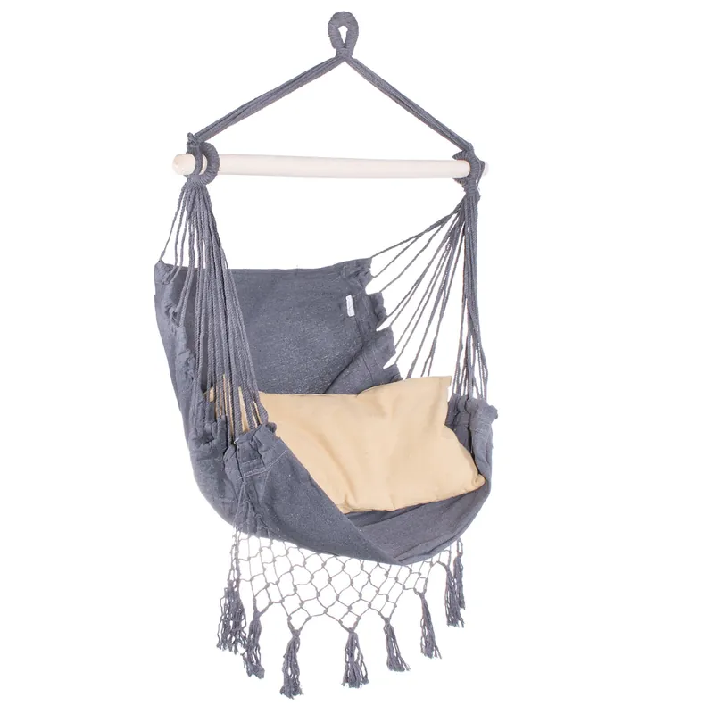 Retur ușor Hamac tip leagan suspendat pentru casa sau gradina HM12, gri inchis cu perne, 130x100cm, 150kg