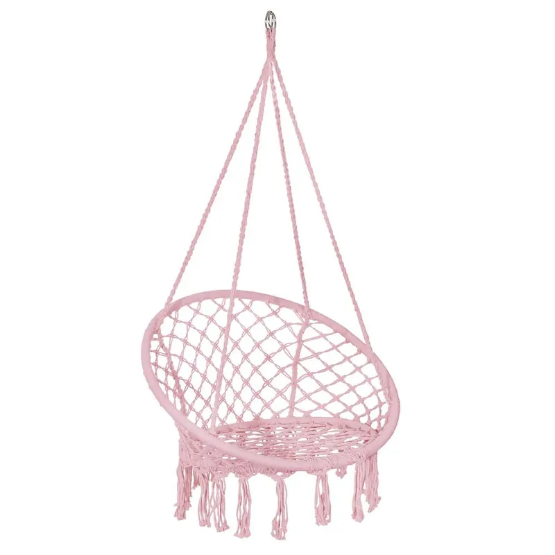 Reduceri Scaun rotund tip leagan suspendat pentru casa sau gradina SPR42, cu franjuri, 150kg, roz