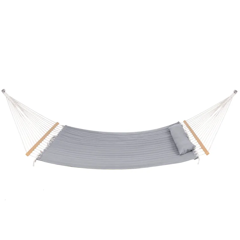 Cel mai bun preț Hamac Dublu cu Bara Stabilizatoare din Lemn, HM55, Capacitate 250kg, 200x140cm, gri