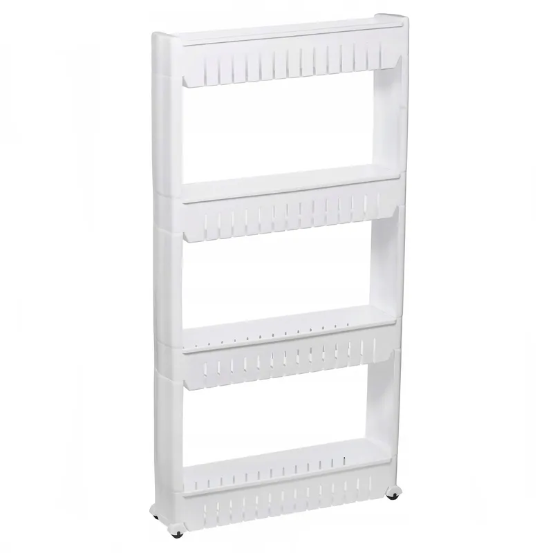 Expediere rapidă Sistem rafturi de depozitare Sersimo HA111 cu roti pentru bucatarie sau baie cu 4 polite, alb