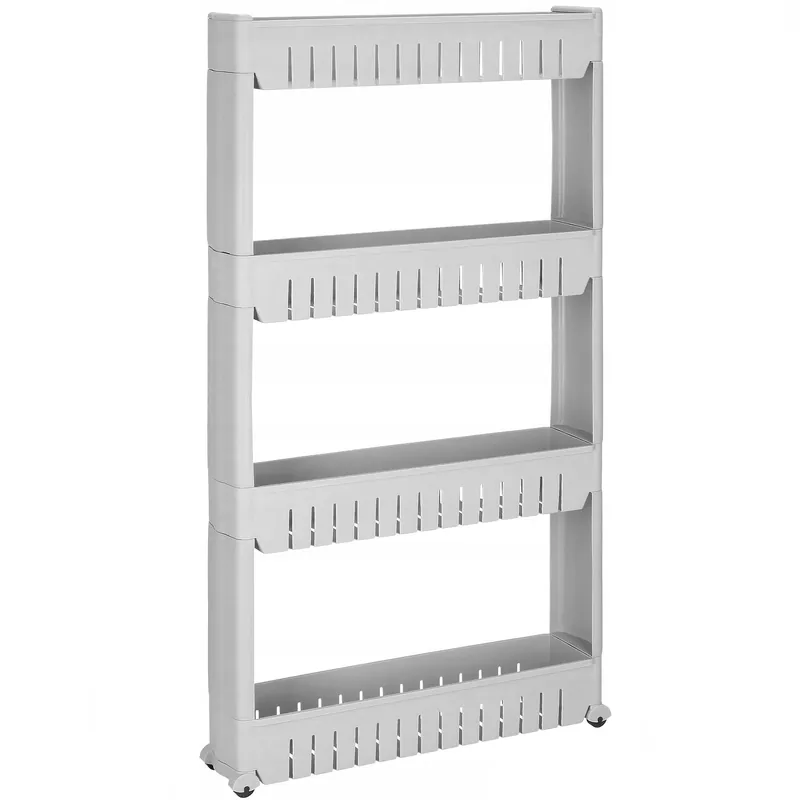 Expediere rapidă Sistem rafturi de depozitare Sersimo HA114 cu roti pentru bucatarie sau baie cu 4 polite, gri