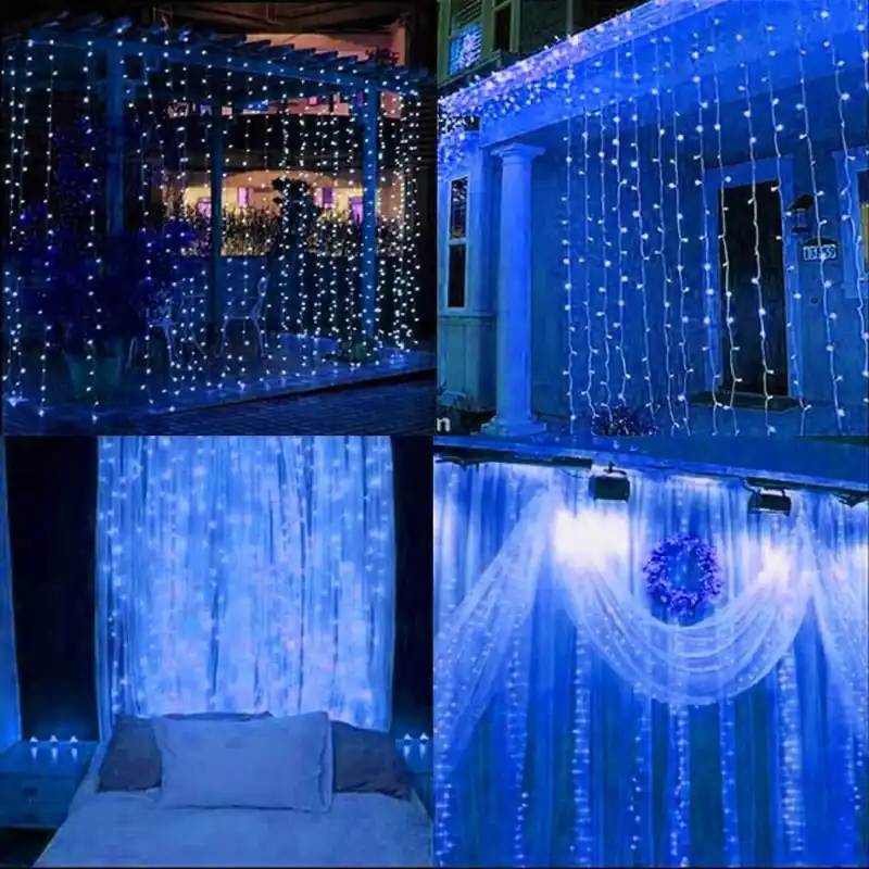 Noutate (DL) Ghirlanda luminoasa 300 LED-uri, 3m, pentru interior/exterior, telecomanda, iluminare albastra
