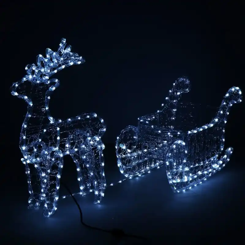 Calitate înaltă Instalatie lumini pentru Craciun, ren cu sanie, Sersimo, 312 LED-uri, 150cm, alb