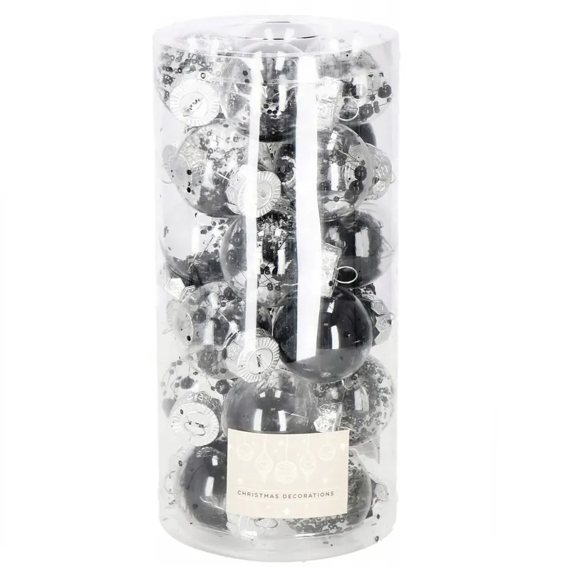 Retur ușor Set globuri de Craciun Inedit, 24 bucati, 5cm, transparente cu interior negru