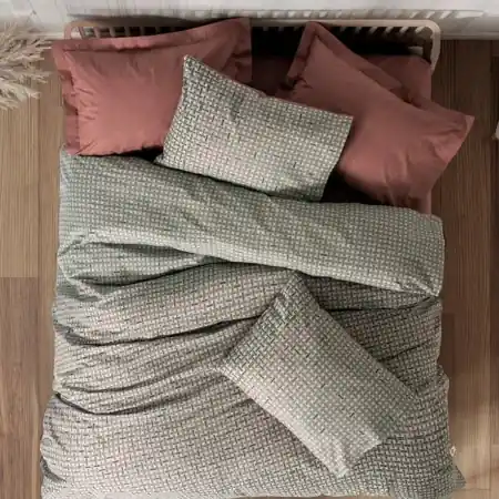 Lenjerie 1 Persoana cu elastic 100x200 Motte Caramiziu (Bumbac 100%) Calitate înaltă