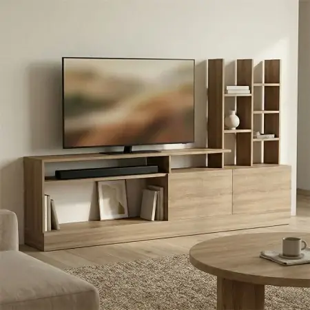 Ansamblu comoda TV, Seruno, Stejar, 170x25x100 cm Preț mic