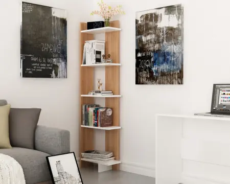Premium Biblioteca Als - Teak, Alb