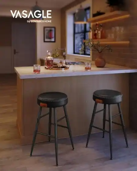 Set 2 scaune de bar, Vasagle, Negru, 49.5x49.5x63 cm Disponibil imediat