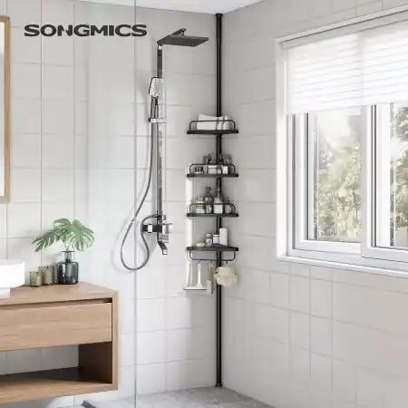 Chilipir Etajera coltar fara prindere in perete, Songmics, Negru, 35x25x(85-305) cm
