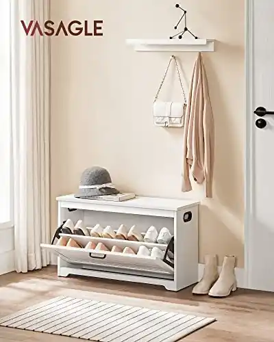 Pantofar bancuta hol cufar cu depozitare, Vasagle, Alb, 80x30x46 cm Popular