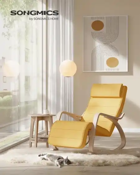 Chilipir Scaun balansoar, Songmics, Galben-Natural, 121.5x67x84 cm
