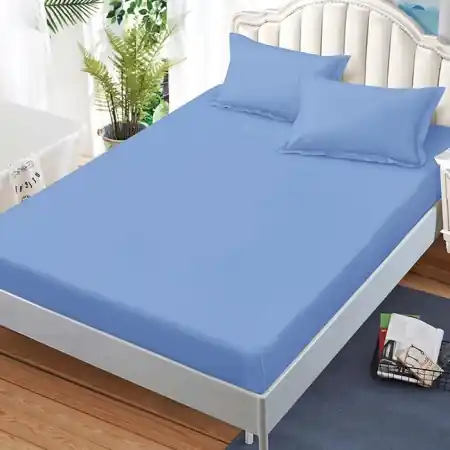 Cearsaf de pat cu elastic si 2 fete de perna Junne Bleu 180x200 cm (Finet) Preferatul clienților
