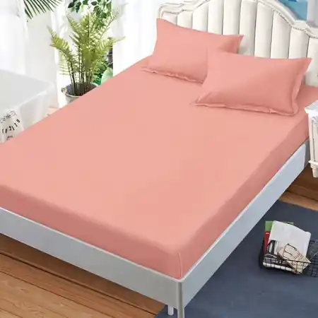 Cearsaf de pat cu elastic si 2 fete de perna Junne Coral 180x200 cm (Finet) Retur ușor