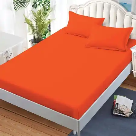 Cearsaf de pat cu elastic si 2 fete de perna Junne Orange 180x200 cm (Finet) Bestseller