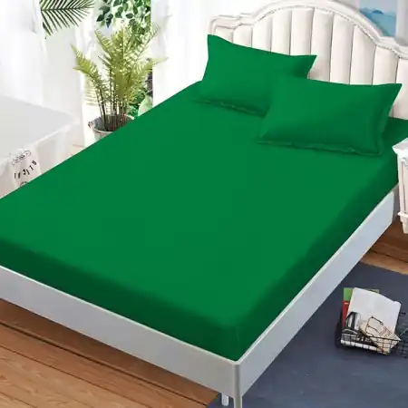 Retur ușor Cearsaf de pat cu elastic si 2 fete de perna Junne Verde inchis 180x200 cm (Finet)